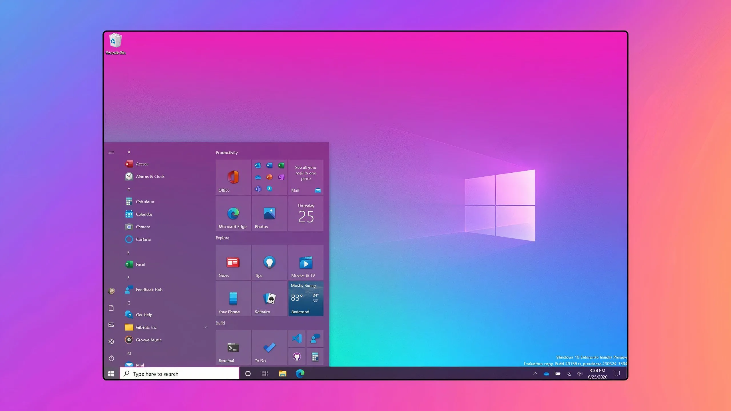 Start Menu của Windows 10 với giao diện quen thuộc