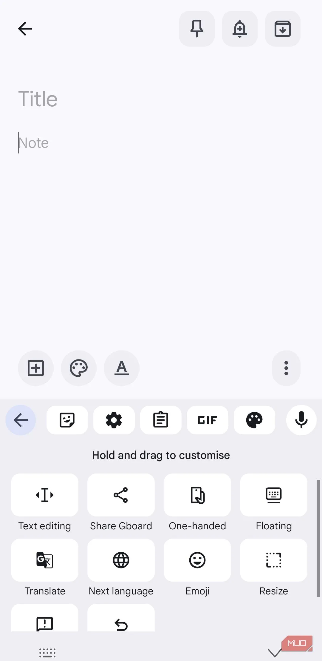 Thanh công cụ Gboard trên Android hiển thị Clipboard, Emoji và chức năng Text Editing để tăng tốc gõ