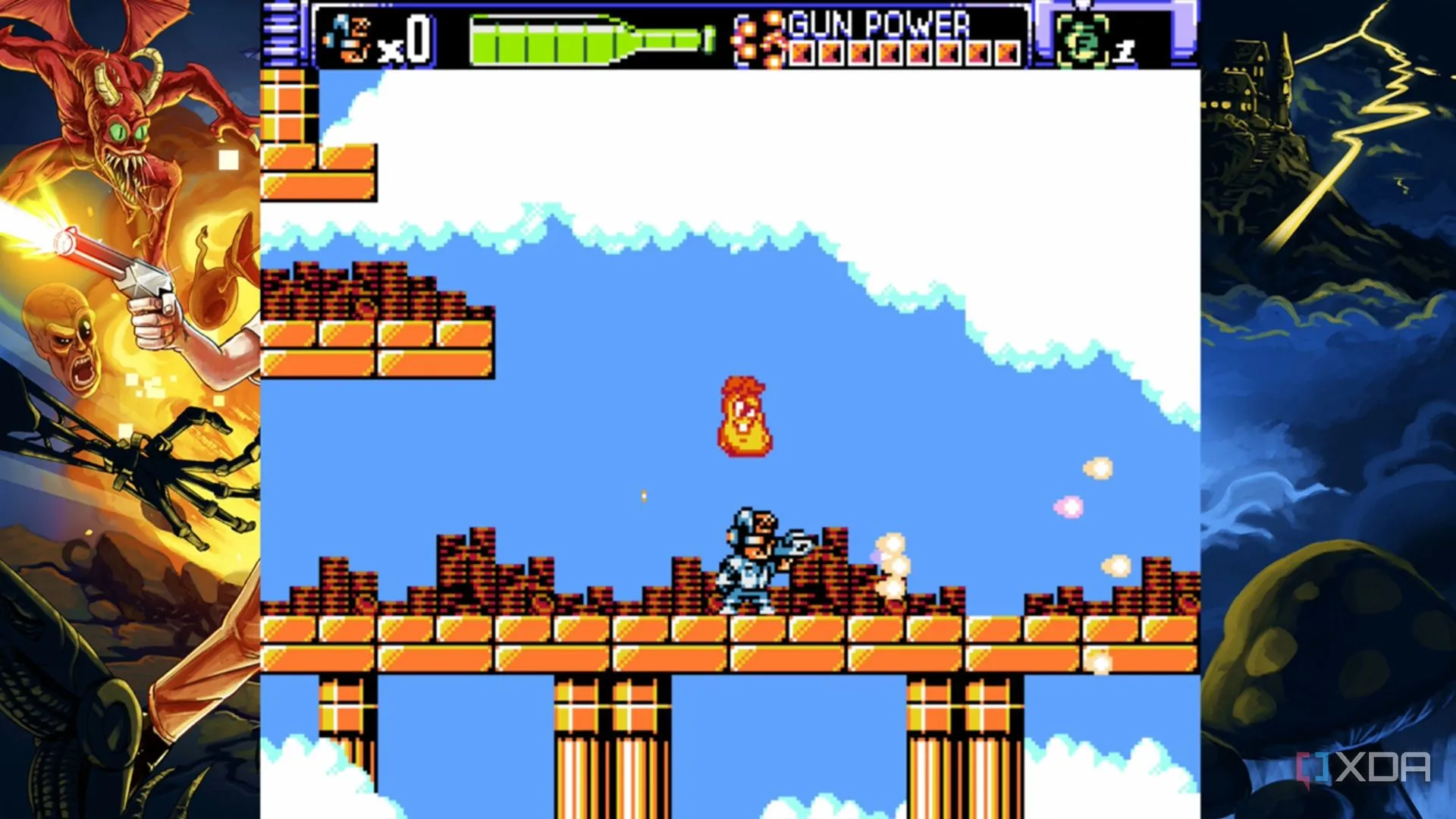 The Nerd và Shit Pickle xuất hiện trong game, minh họa cơ chế power-up hài hước