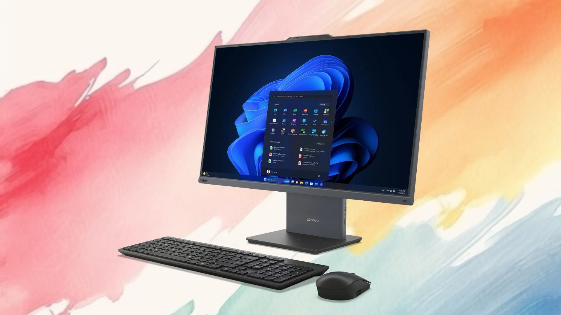 ThinkCentre neo 55a trước và bên cạnh chuột bàn phím