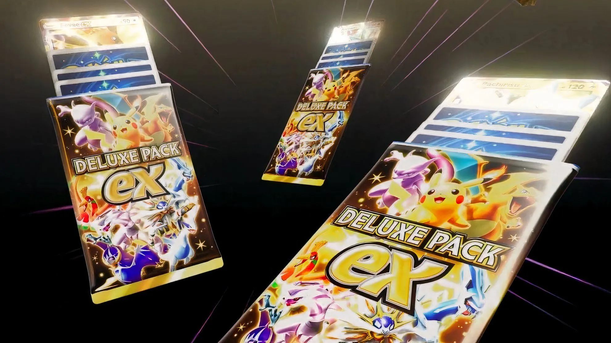 Trailer Deluxe Pack EX của Pokemon TCG Pocket với nhiều gói mở khác nhau