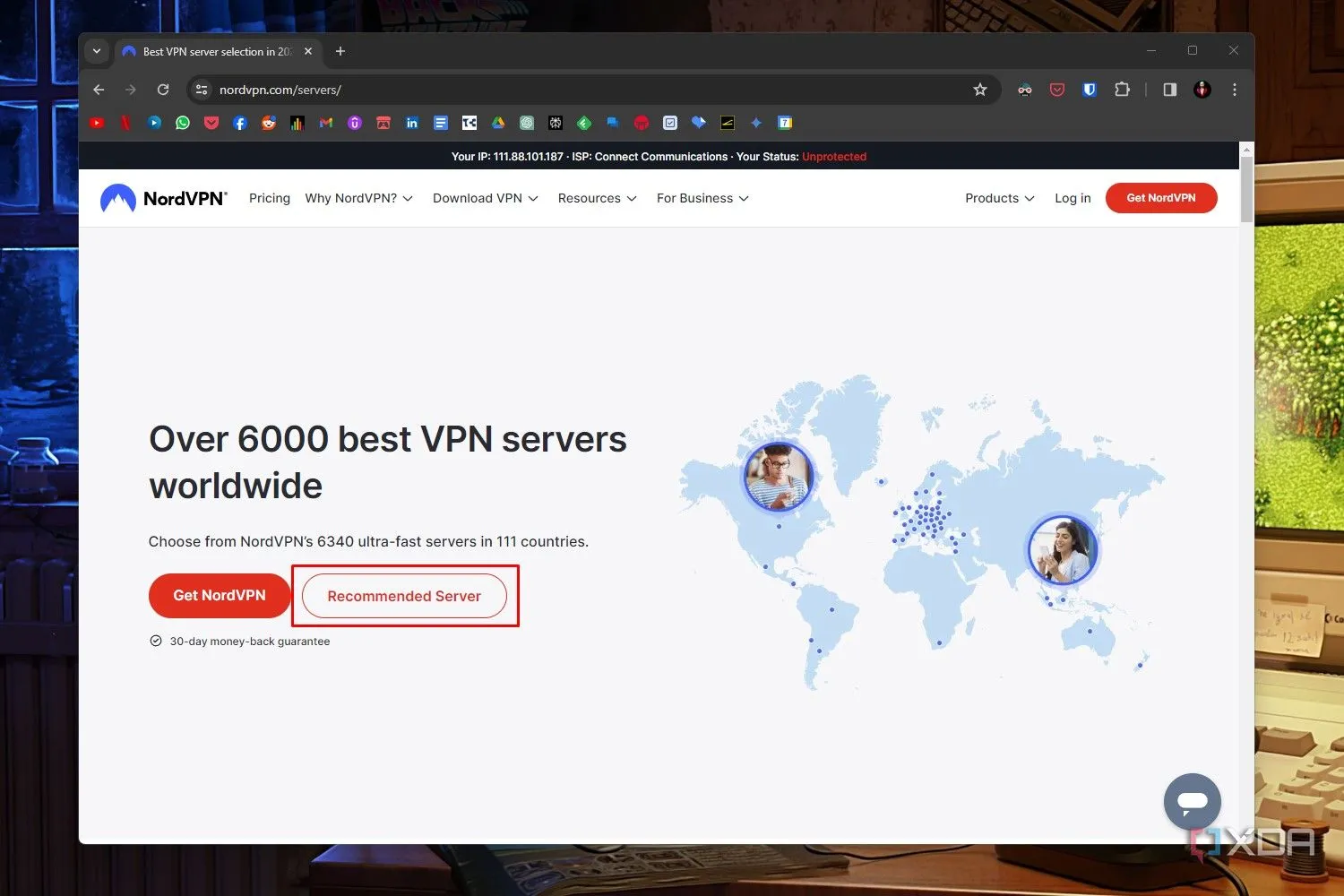 Trang &quot;Recommended servers&quot; trên NordVPN hiển thị các server đề xuất