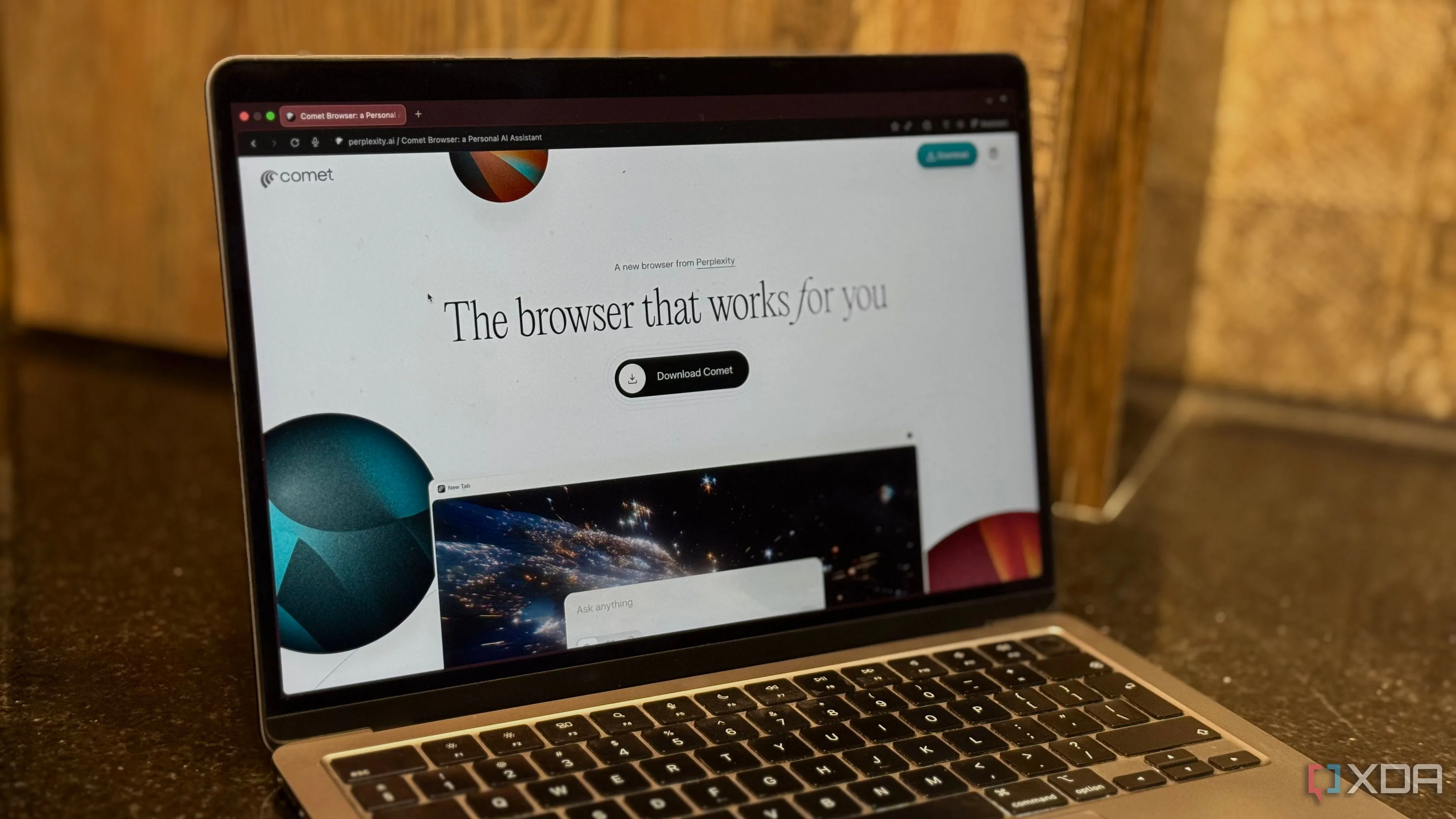 Trang tải Perplexity Comet hiển thị trên macOS, minh họa trải nghiệm cài đặt trình duyệt AI