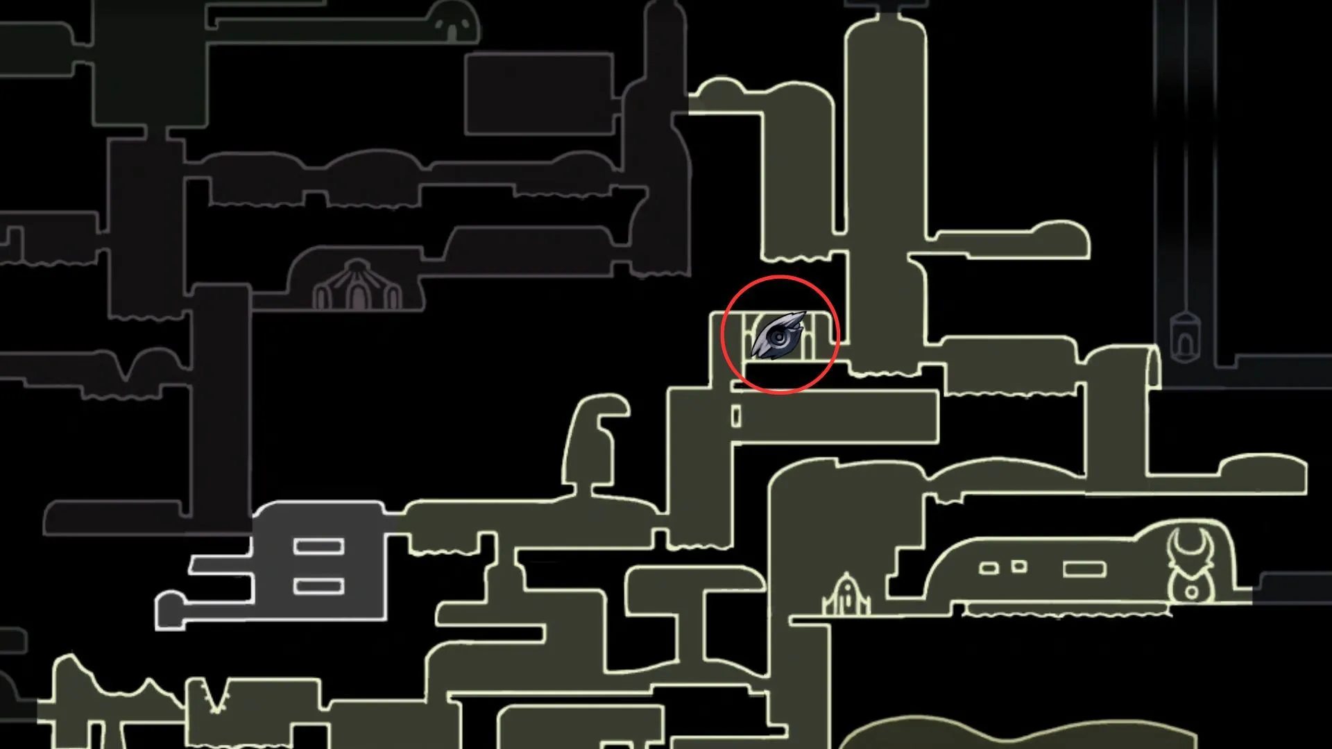 Vị trí Charm Notch trong Fungal Wastes, hiển thị căn phòng có hai Shrumal Ogres canh gác