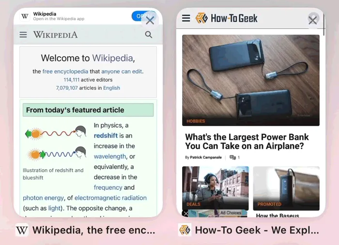 Vuốt trái trên tab trong chế độ xem tab để đóng trang nhanh trên Safari.