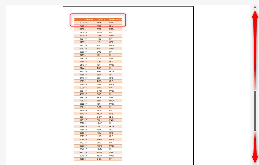 Xem trước khi in với tiêu đề cột xuất hiện trên mọi trang.